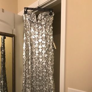 Silver sequin strapless long dress